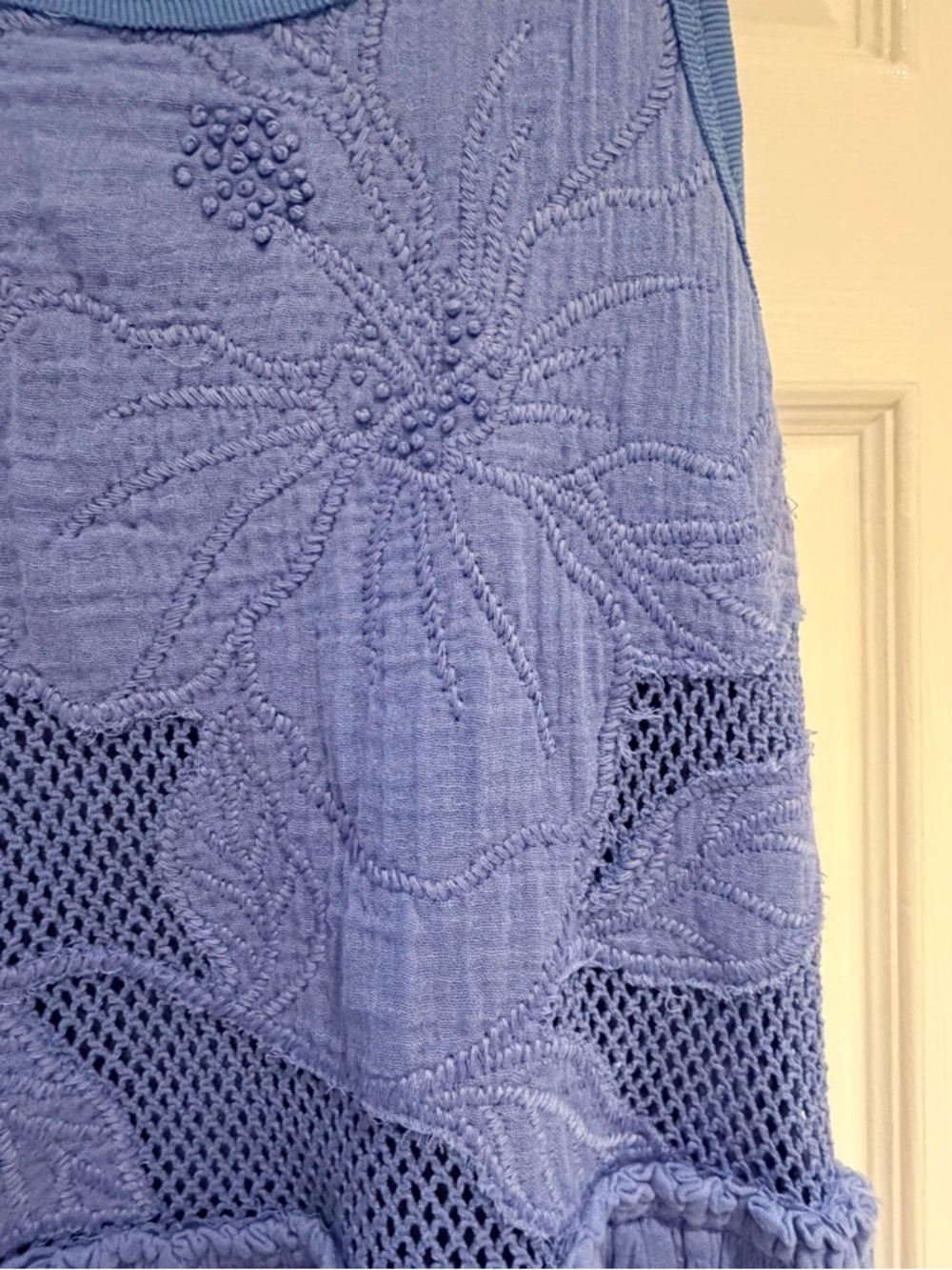 Free People Pearl Floral Maxi Dress Periwinkle Blue Sz M Boho Open Knit $198 - Picture 6 of 6